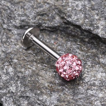 Detail View 1 of Multi-Gem Sparkle Ball Steel Labret-Light Pink